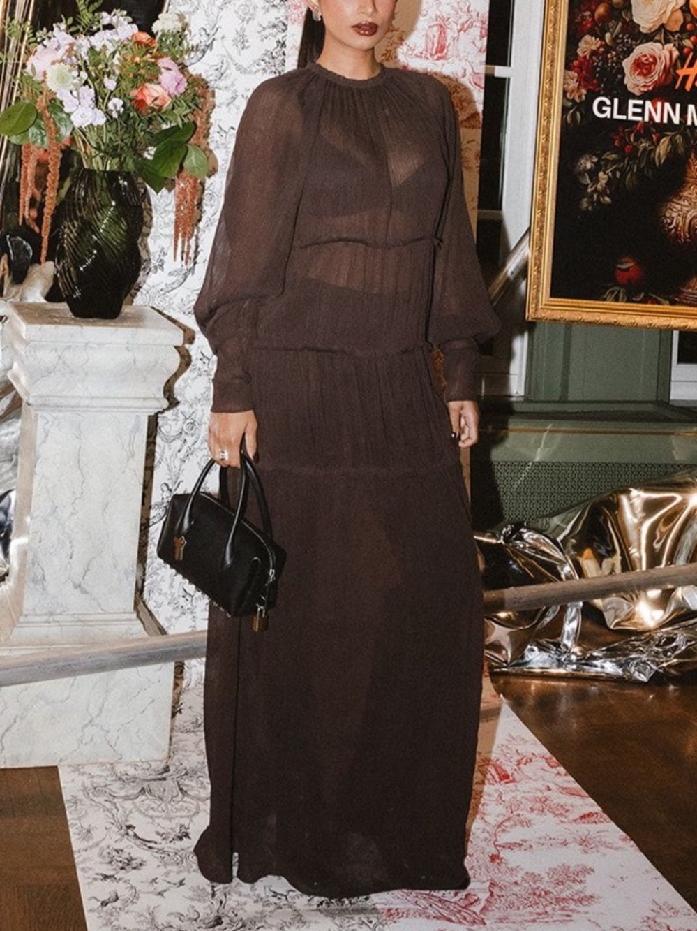 H&M Sheer Brown Maxi Dress